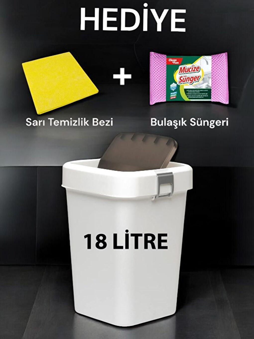 Motek Beyaz COB-411B 18 Litre Çöp Kutusu Kovası + Temizlik Seti