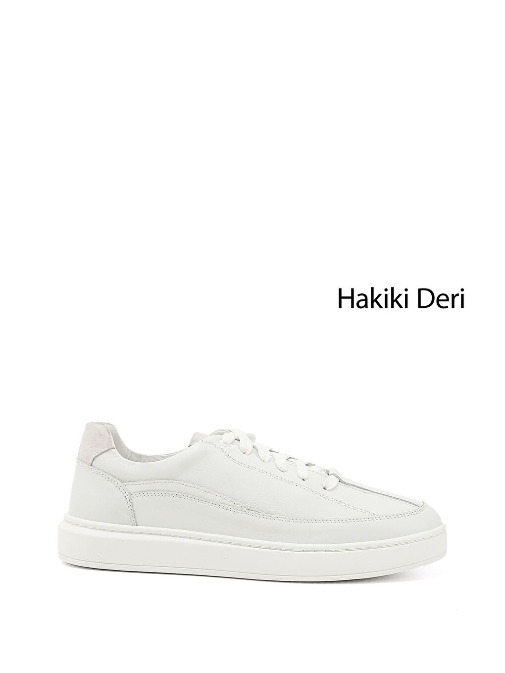 Beyaz Erkek BEYAZ-AÇIK GRİ Bağcıklı Kauçuk Taban Hakiki Deri Sneaker-1
