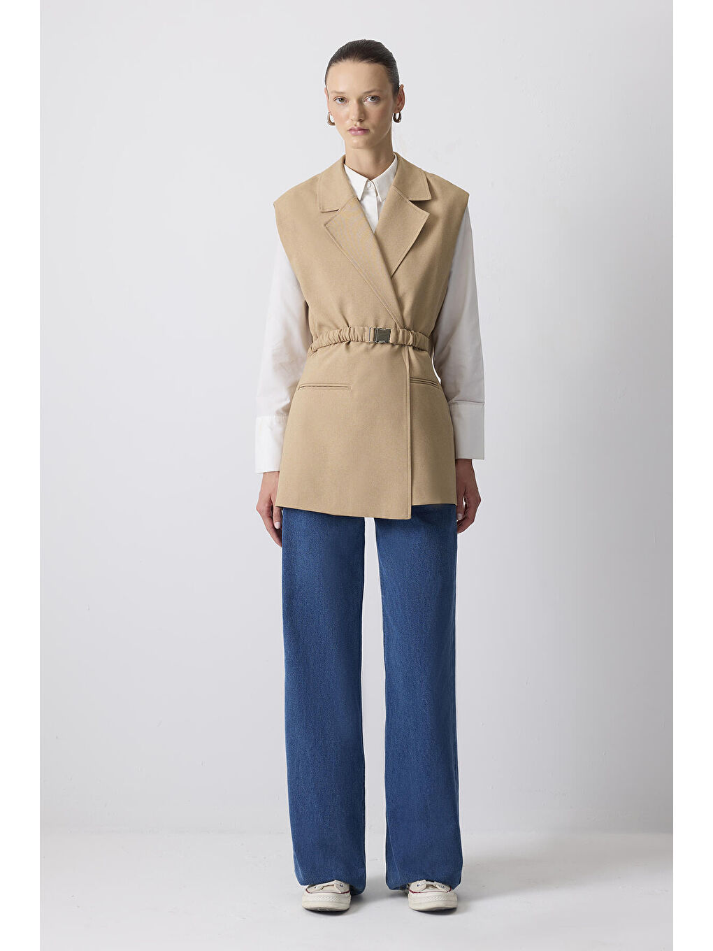 Kahverengi Kemerli Kruvaze Yelek