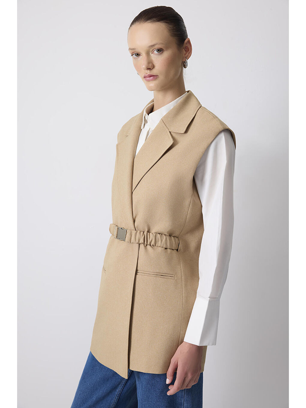 Kahverengi Kemerli Kruvaze Yelek-1