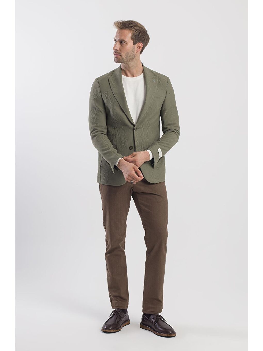 Haki Slim Fit Desenli Sivri Yaka Ceket-1