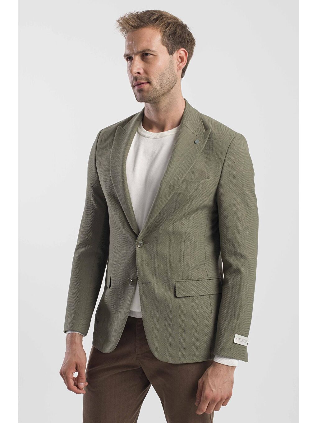 Haki Slim Fit Desenli Sivri Yaka Ceket-2