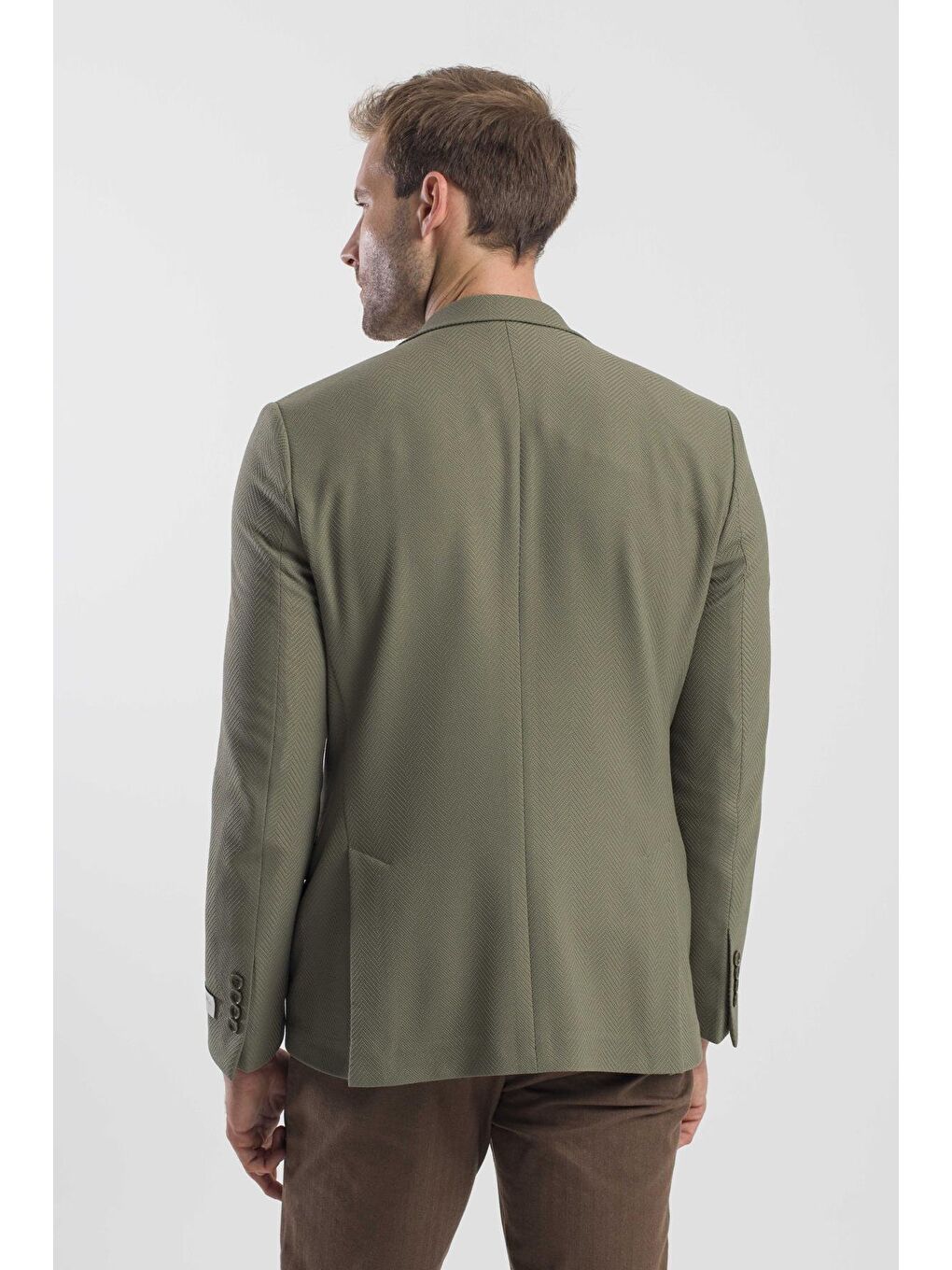 Haki Slim Fit Desenli Sivri Yaka Ceket-3