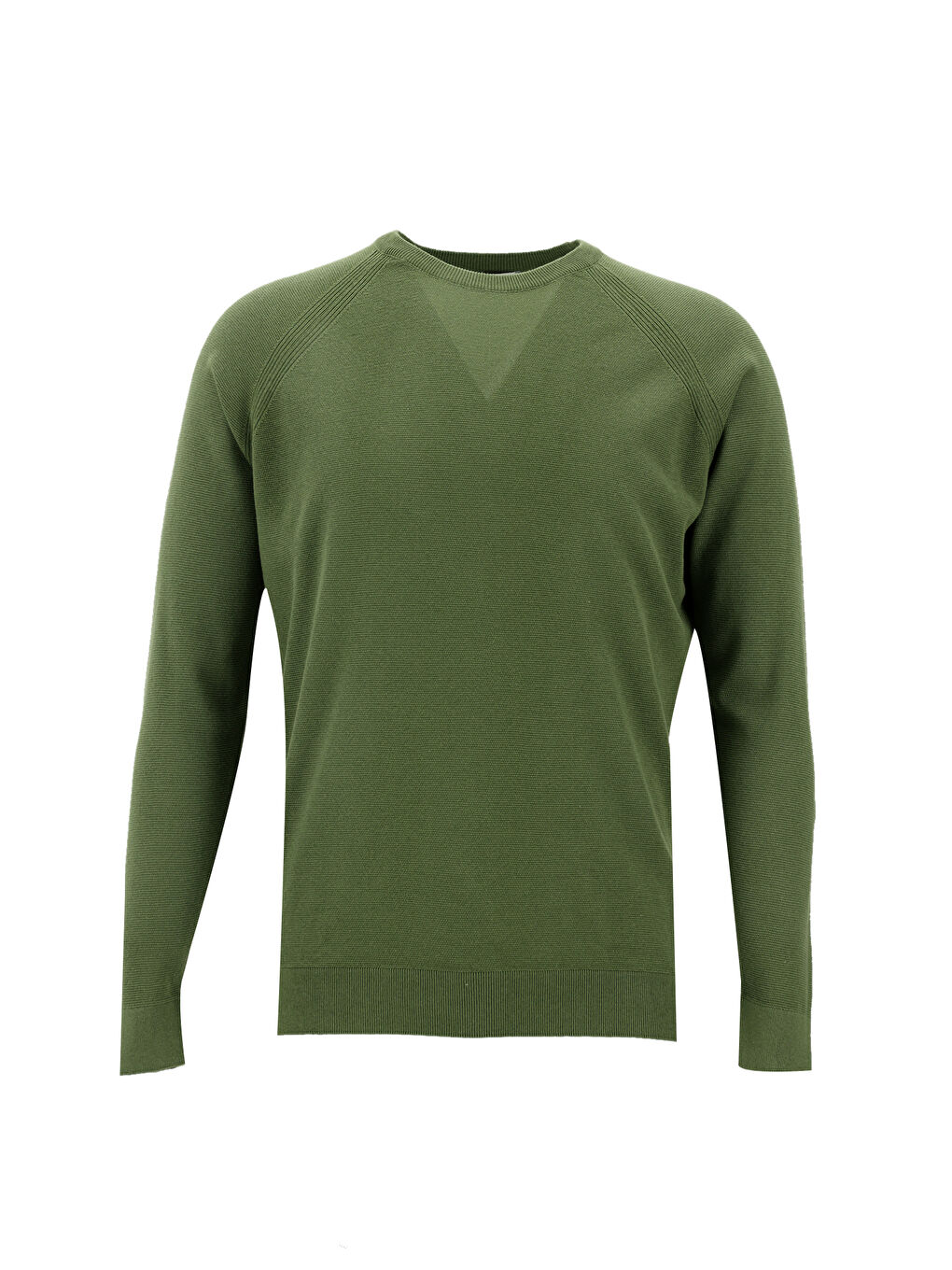 Yeşil Bisiklet Yaka Slim Fit Dar Kesim Pamuklu Triko Kazak