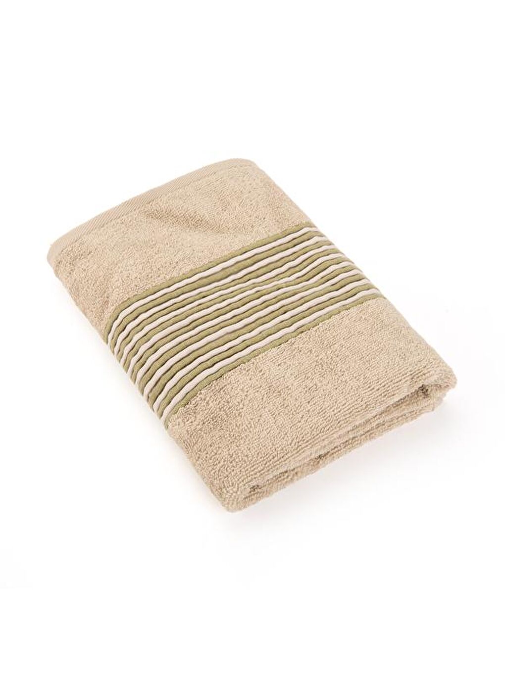 Soft İpliği Boyalı Linen Border Yüz Havlusu - Bej - 50x80 cm-1