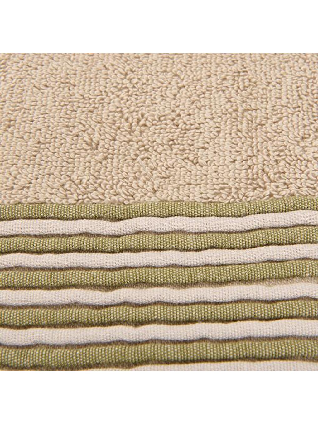 Soft İpliği Boyalı Linen Border Yüz Havlusu - Bej - 50x80 cm-3