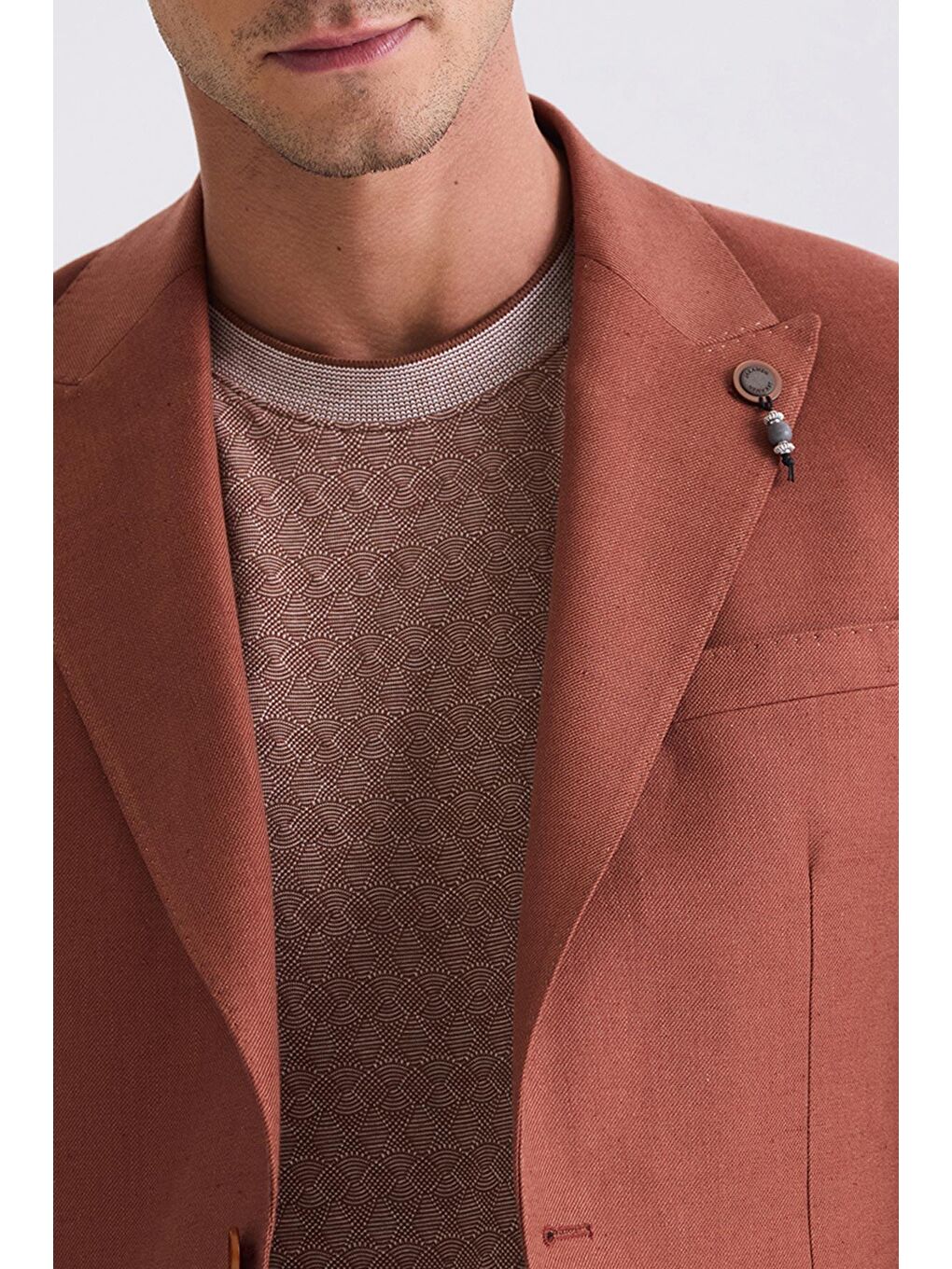 Kahverengi Kiremit Slim Fit Sivri Yaka Keten Spor Ceket-3