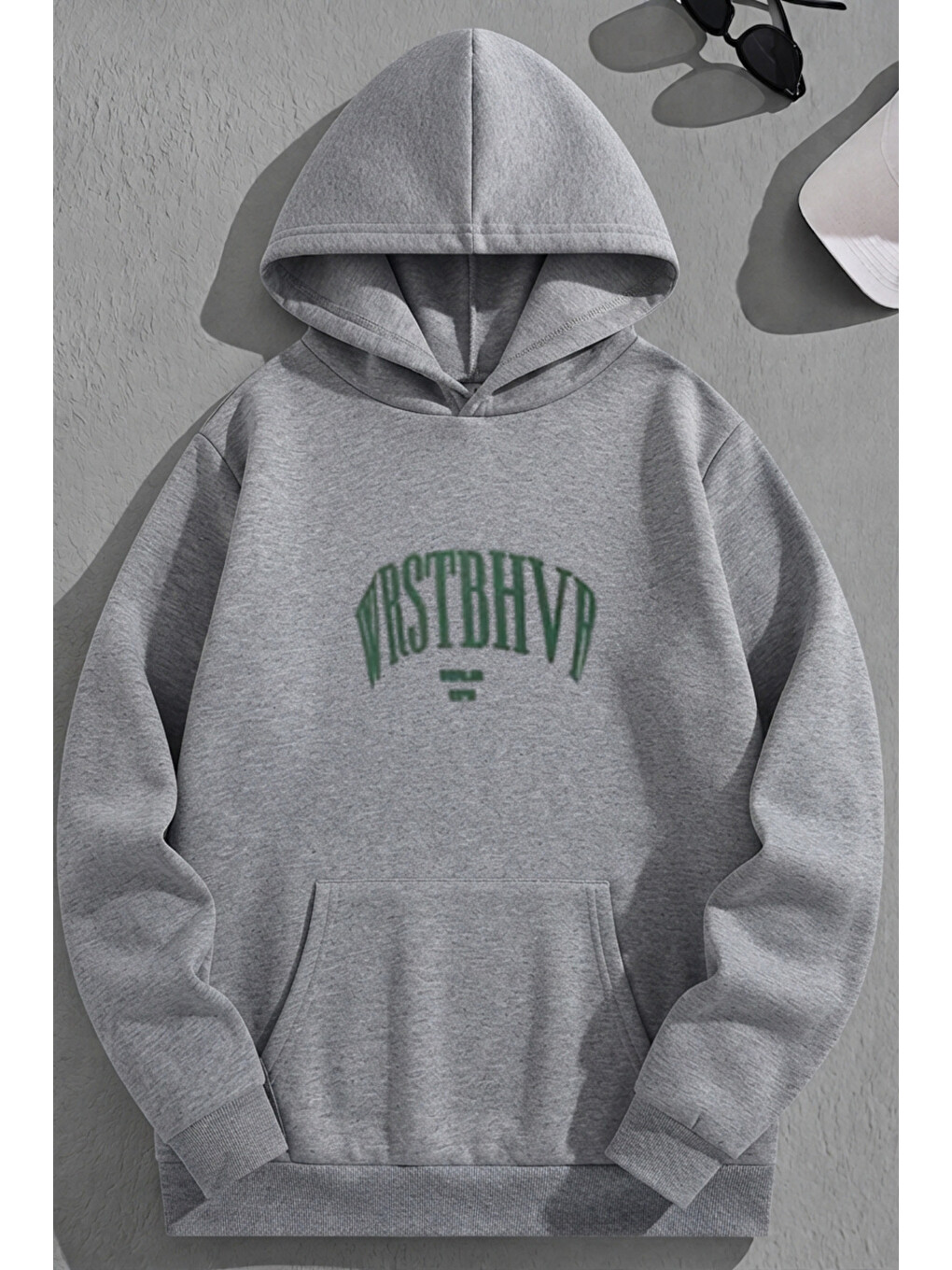 Unisex 3 İplik Pamuklu Gri Dont Baskı Bol Kalıp Sweatshirt Hoodie-1