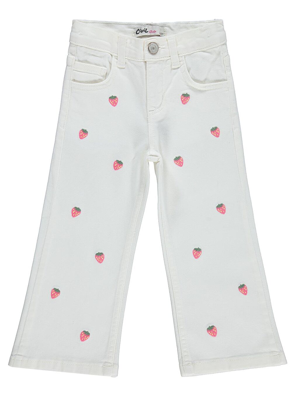 Girls Çilek Nakışlı 2-5 Yaş Pantolon - Kırık Beyaz