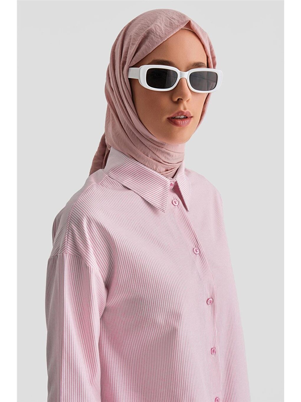 Plise Etekli Çizgili Takım 24K6851 Pembe-3