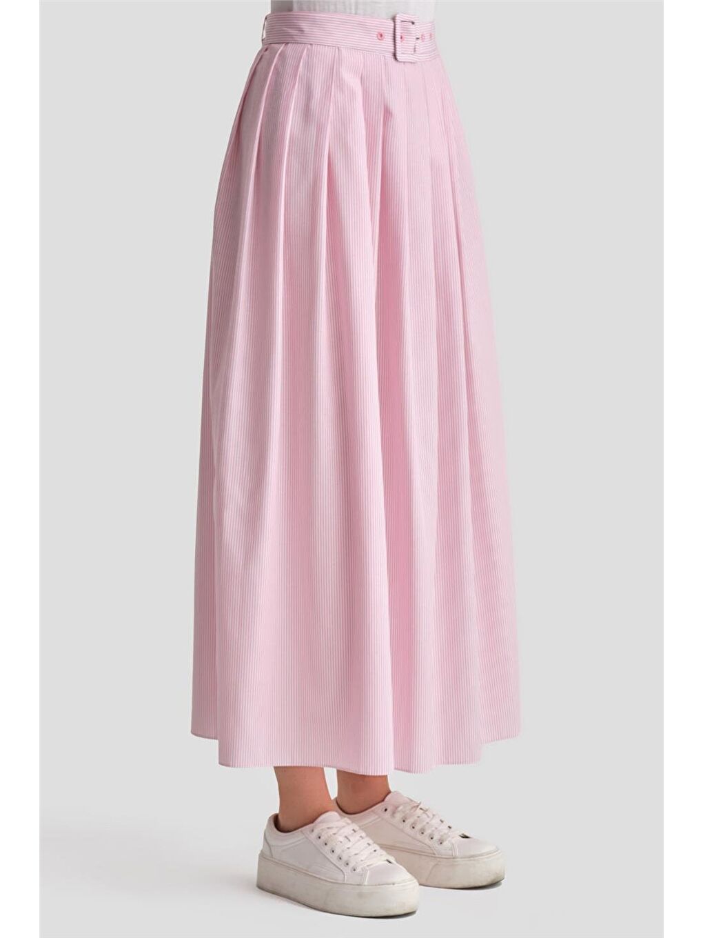 Plise Etekli Çizgili Takım 24K6851 Pembe-6