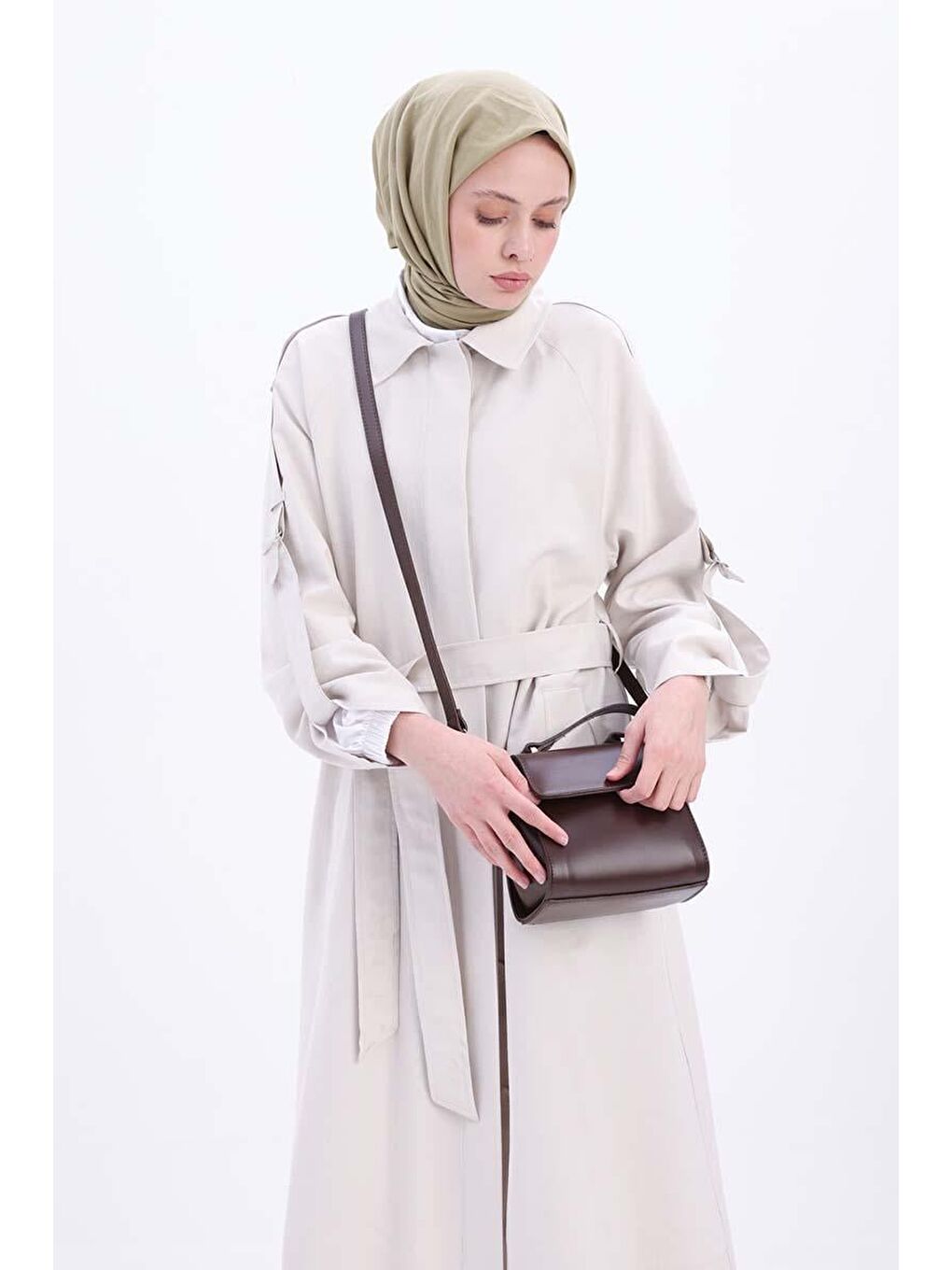 Bej Taş-Kolu Apoletli Düğmeli Trençkot-4