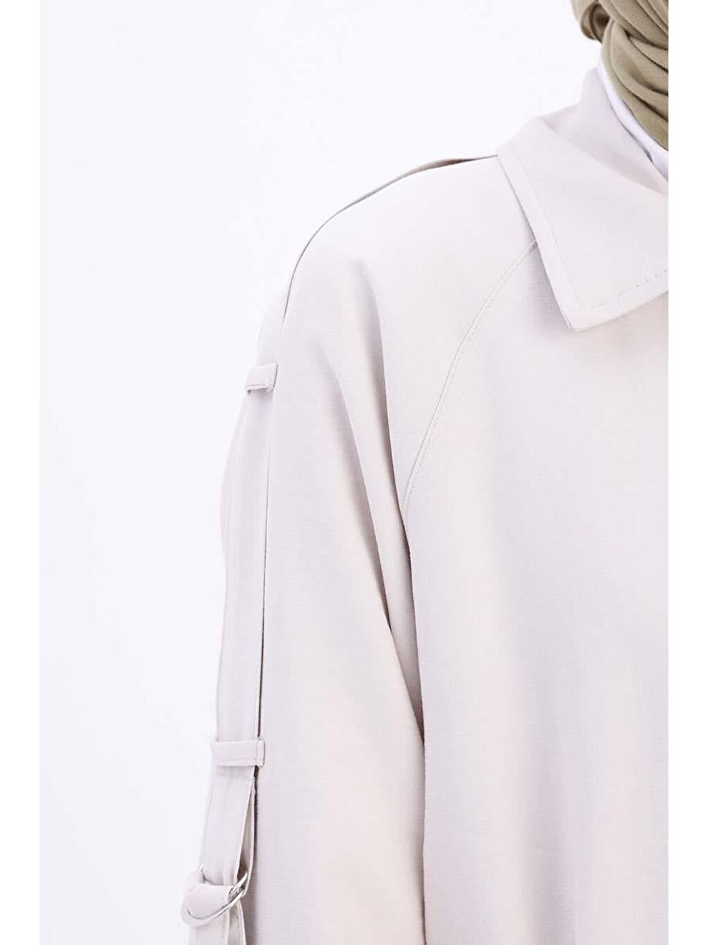 Bej Taş-Kolu Apoletli Düğmeli Trençkot-5