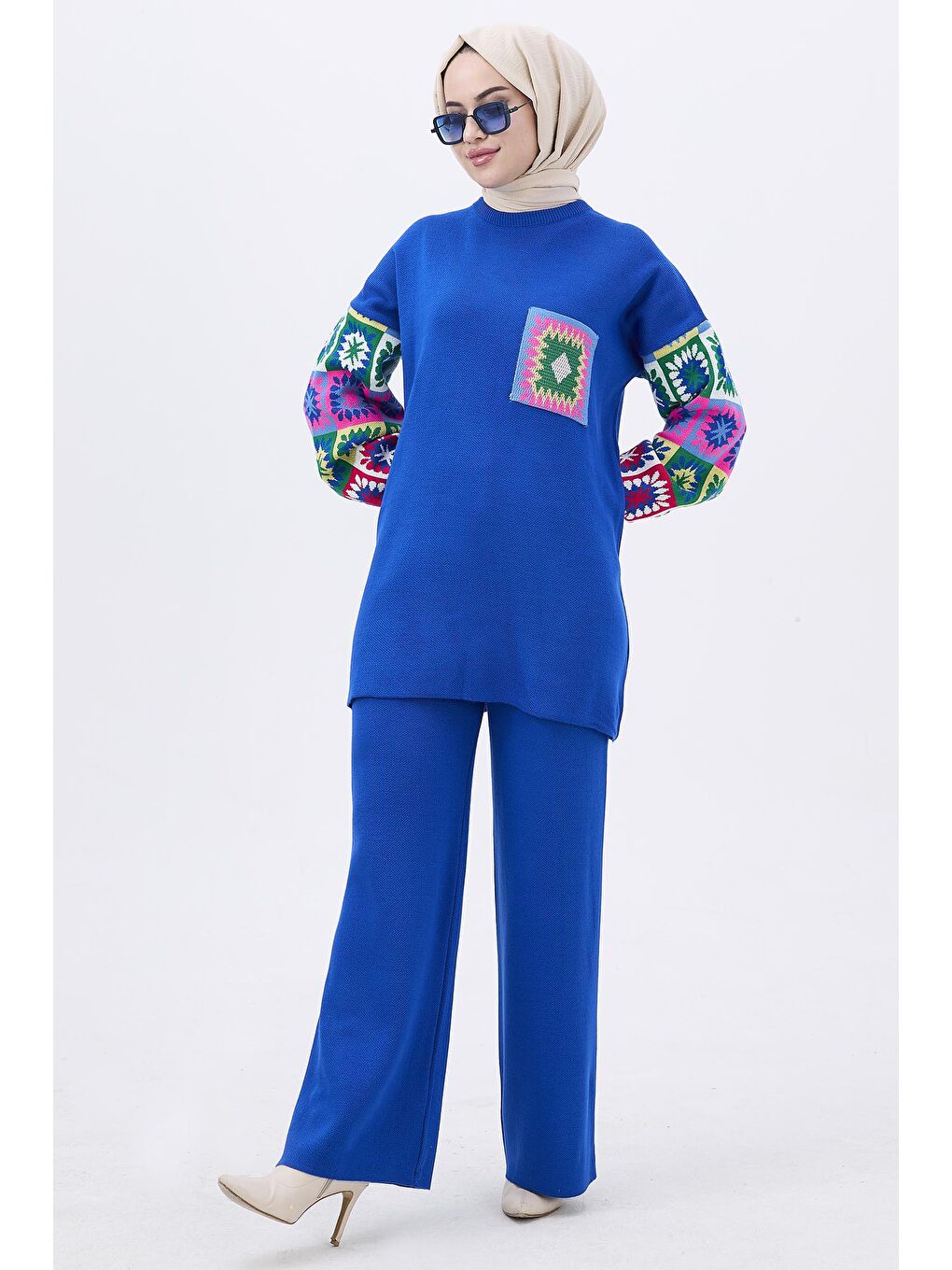 Orta Mavi Triko Tunik Kadın Pantolon - 21833-1