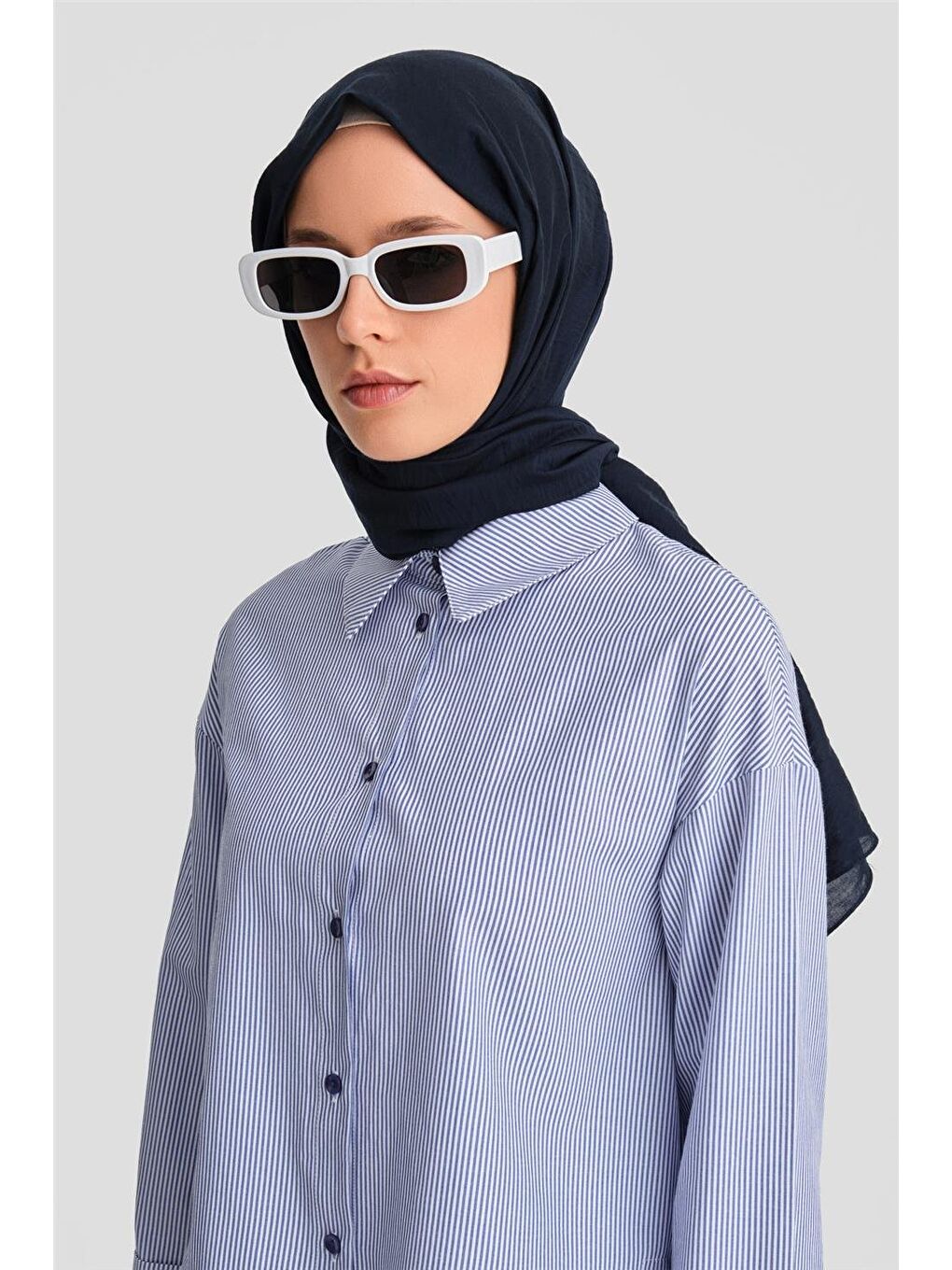 Mavi Plise Etekli Çizgili Takım 24K6851 İndigo-2