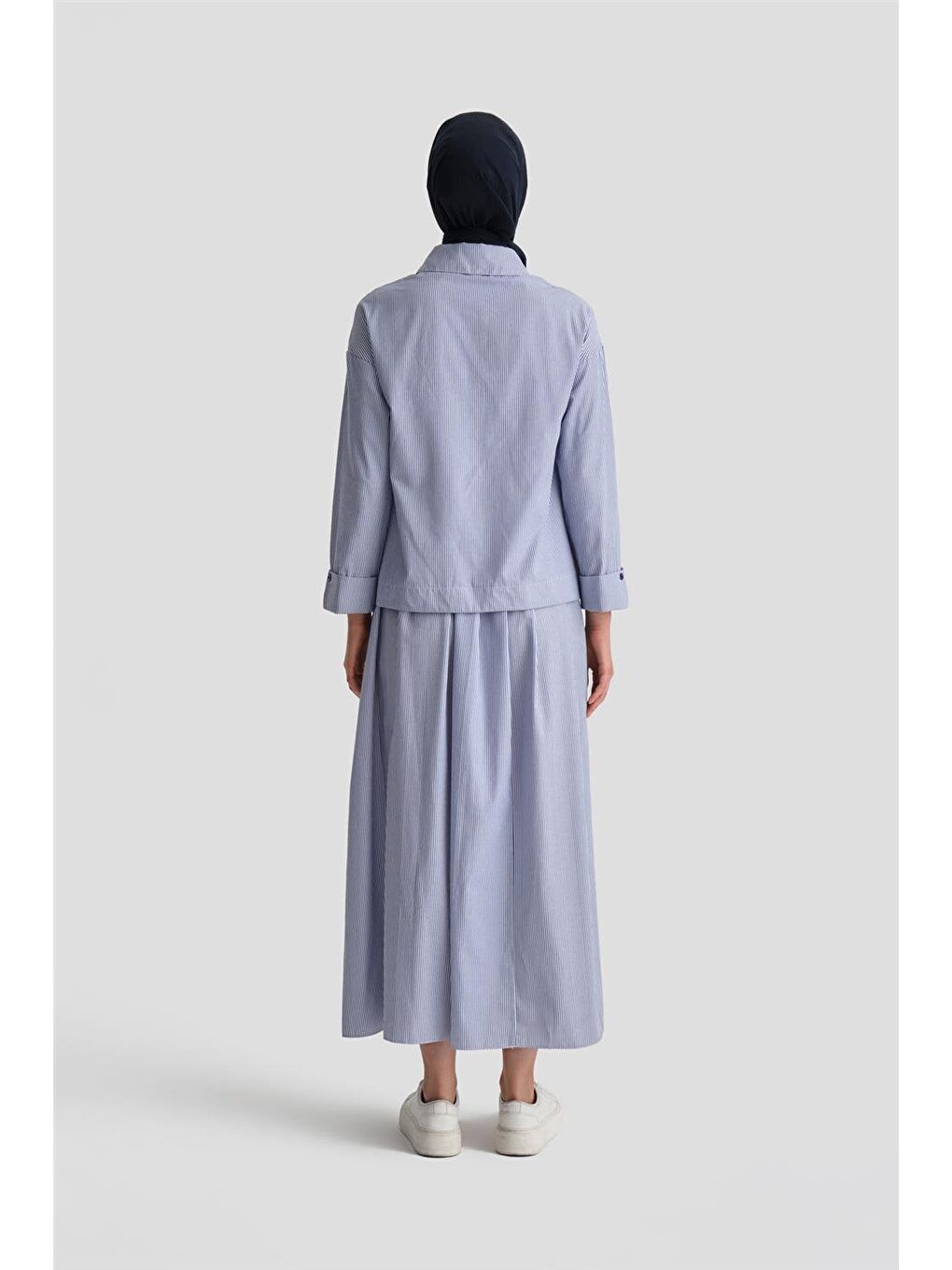 Mavi Plise Etekli Çizgili Takım 24K6851 İndigo-4