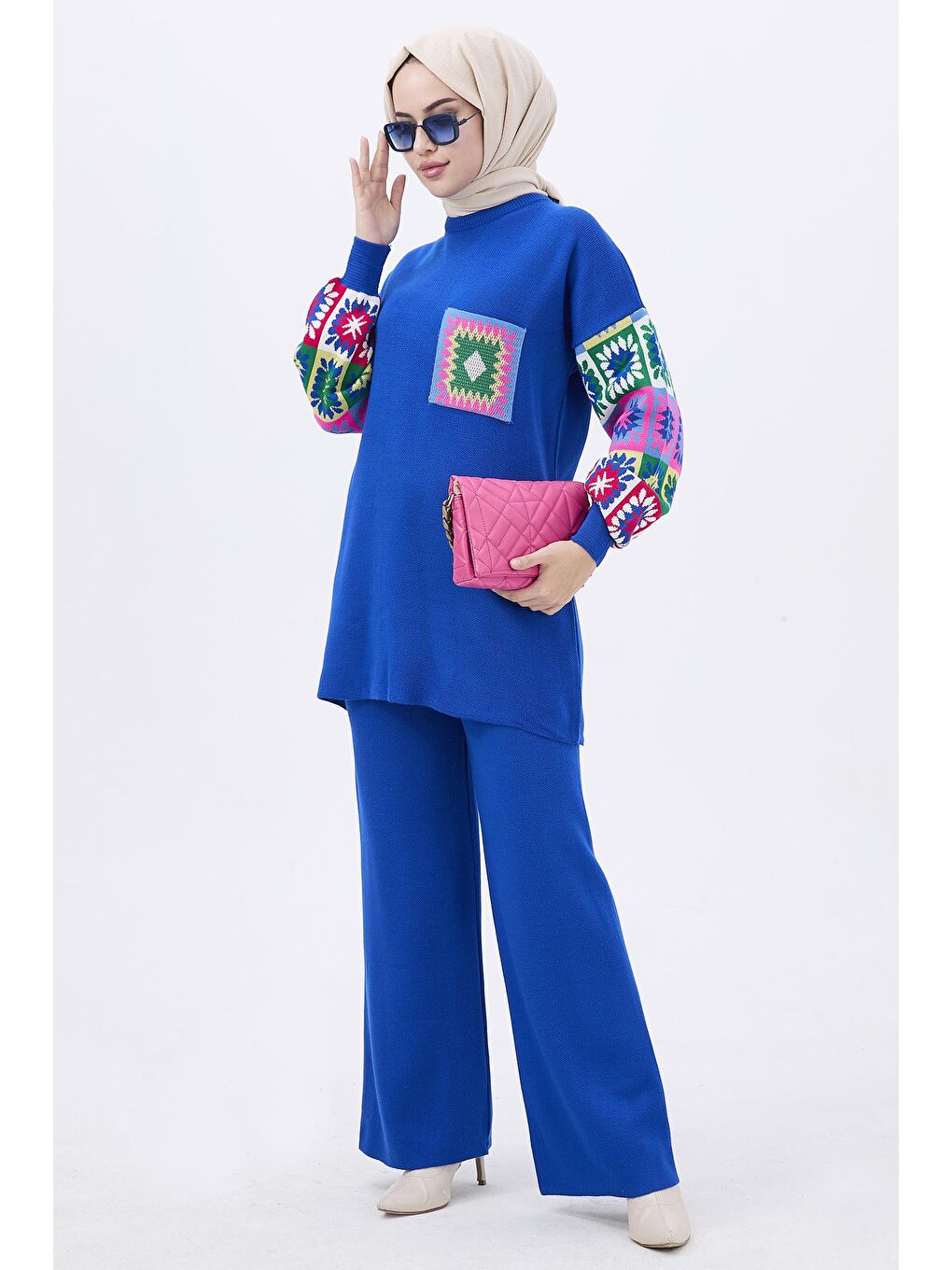 Orta Mavi Triko Tunik Kadın Pantolon - 21833-2