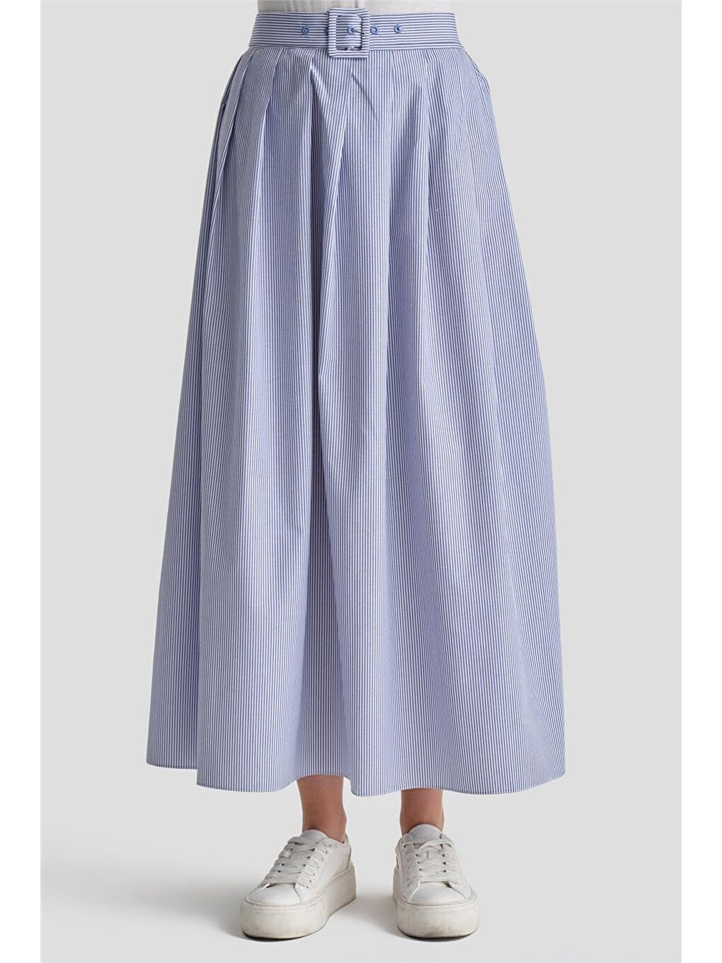 Mavi Plise Etekli Çizgili Takım 24K6851 İndigo-5