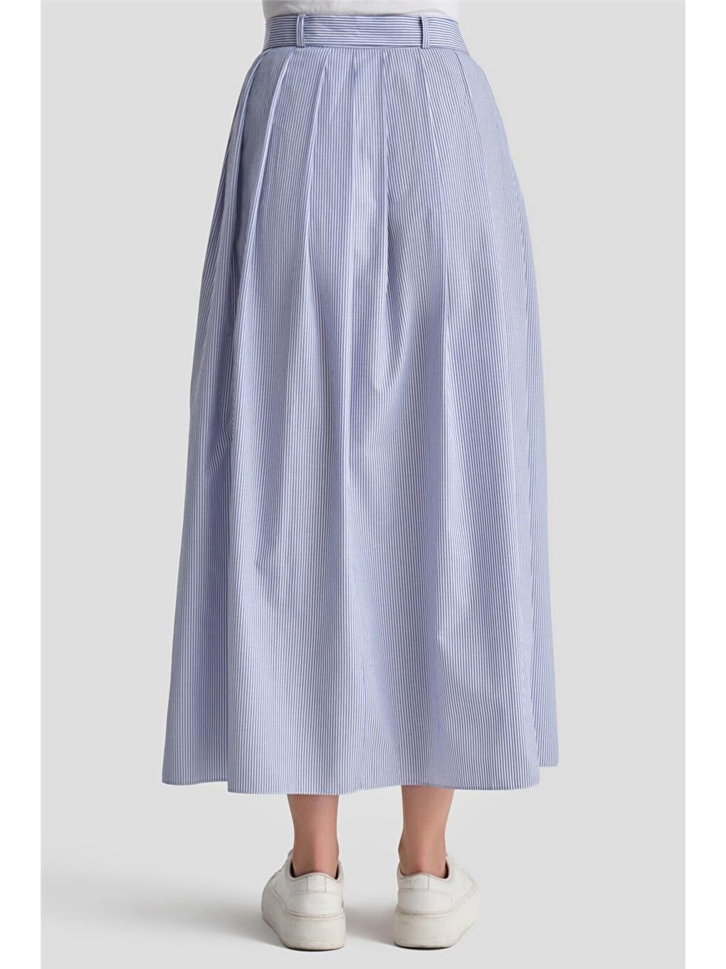 Mavi Plise Etekli Çizgili Takım 24K6851 İndigo-7