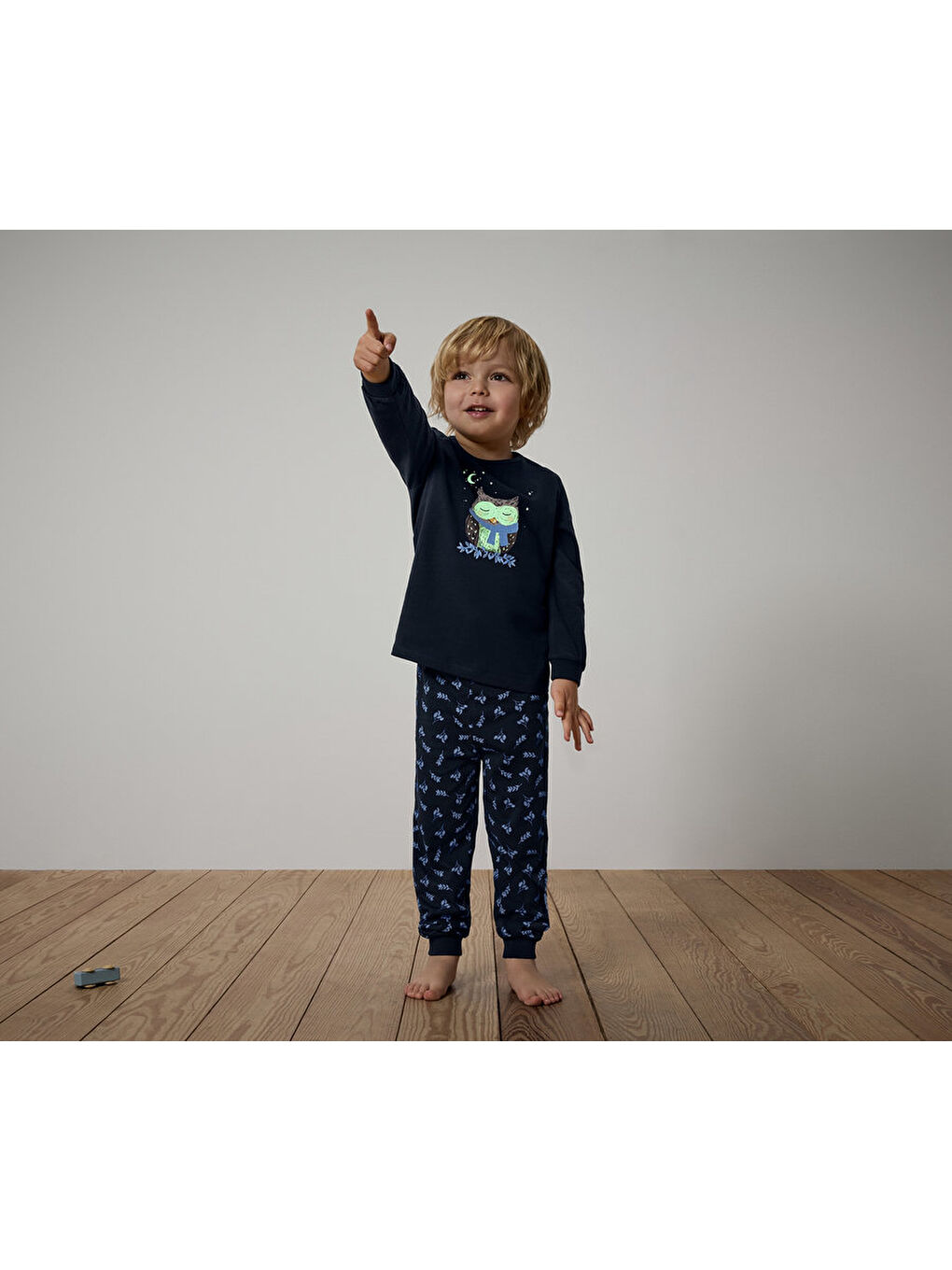 Lacivert Çocuk Pijama, Floresan, Baykuş