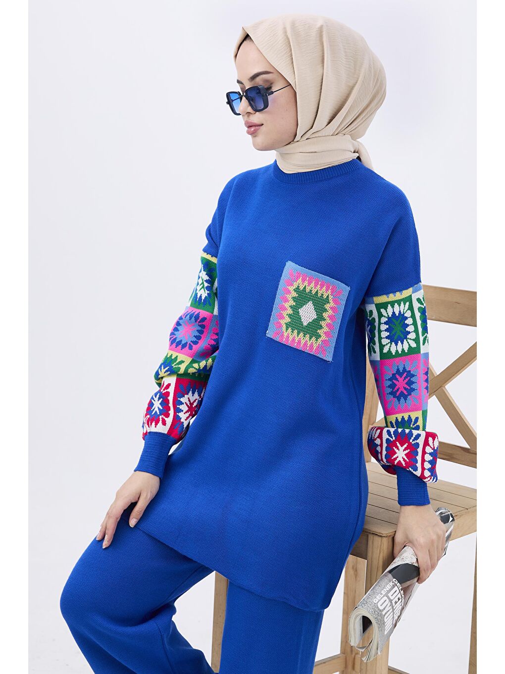 Orta Mavi Triko Tunik Kadın Pantolon - 21833-4