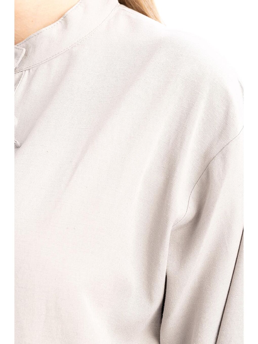 Gri-Yarım Patlı Bağlamalı Keten Tunik-4