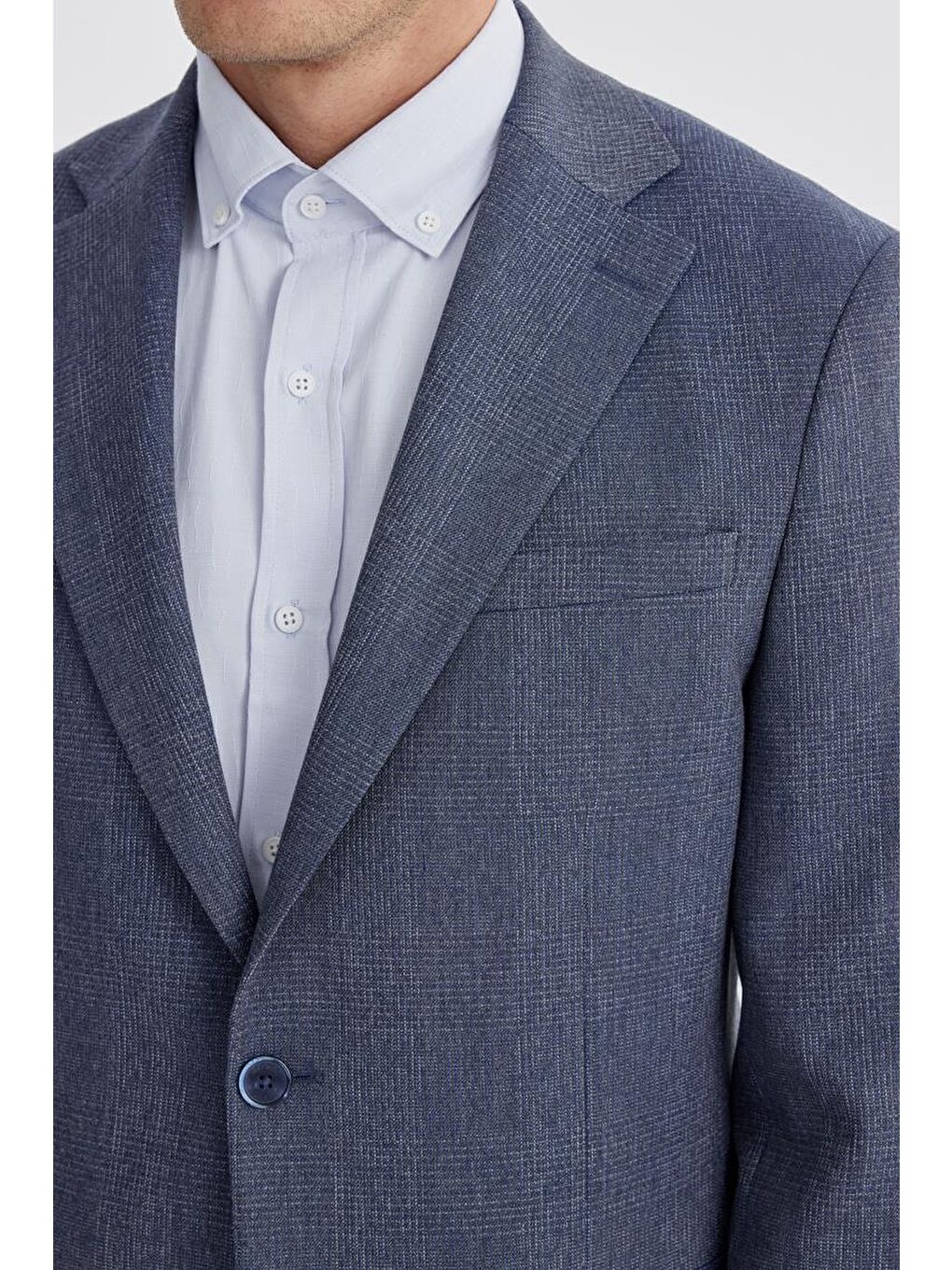 Lacivert Slim Fit Ekose Kareli Çift Yırtmaçlı Ceket-2