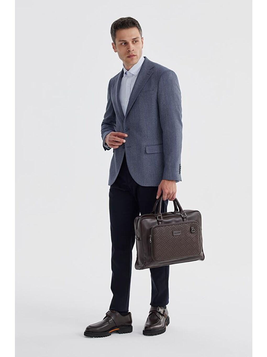 Lacivert Slim Fit Ekose Kareli Çift Yırtmaçlı Ceket-4