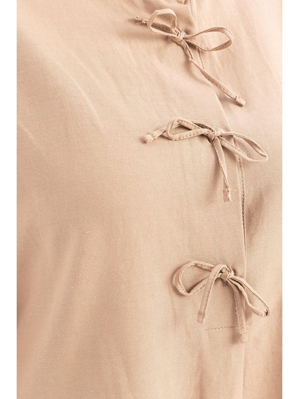 Sarı Vizon-Yarım Patlı Bağlamalı Keten Tunik-4