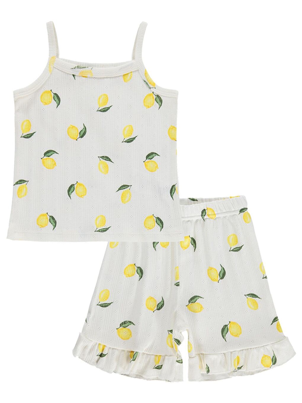 Girls Limon Desenli Şortlu 2-5 Yaş Pijama Takımı - Kırık Beyaz-3