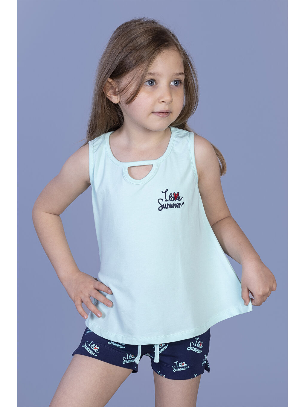 Toontoykids Yeşil Kız Çocuk I Love Summer Baskılı Şortlu Takım