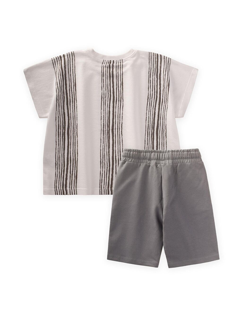 Bej Oversize Çizgili T-Shırt Takım 2-9 Yaş Ekru Vizon-1
