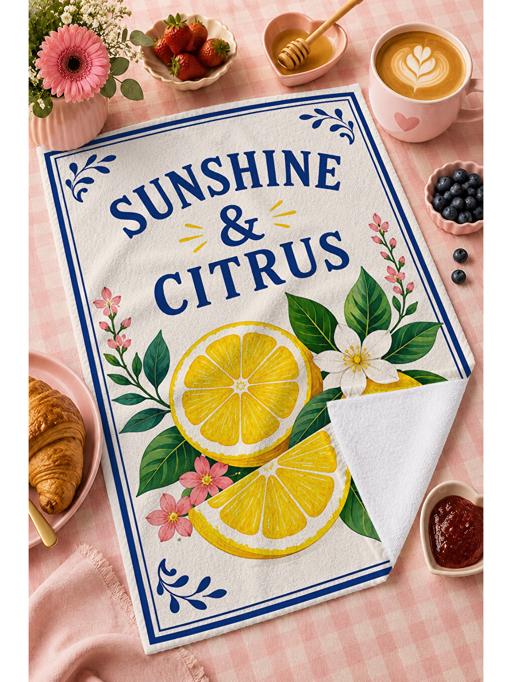 Limon Mavi Çiçekli Havlu-1