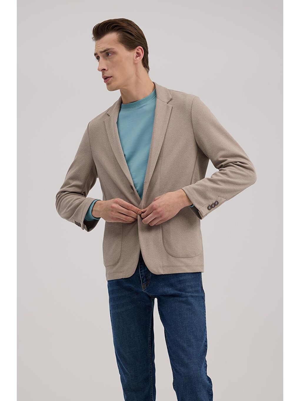 Kahverengi Taba Slim Fit Mono Yaka Torba Cep Ceket-2