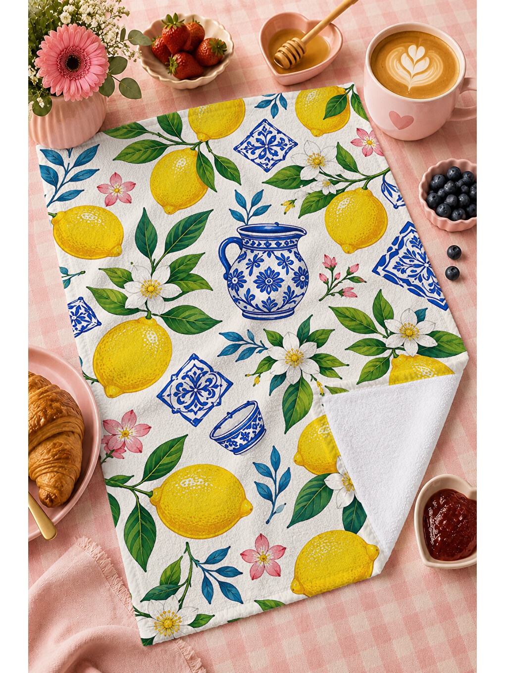 Limon Mavi Çiçekli Havlu-2