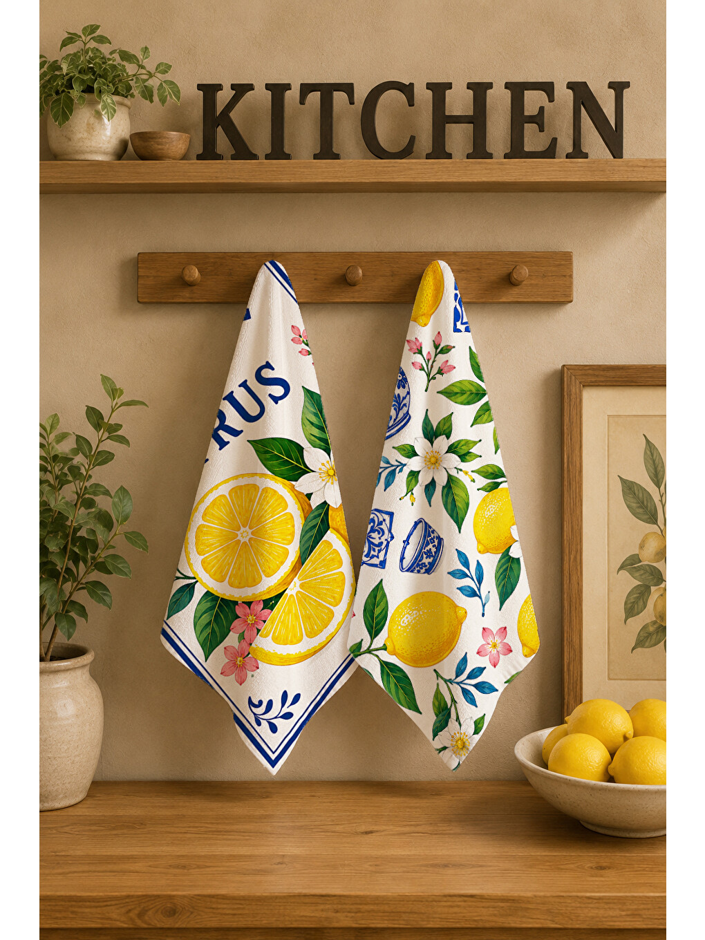 Limon Mavi Çiçekli Havlu-3