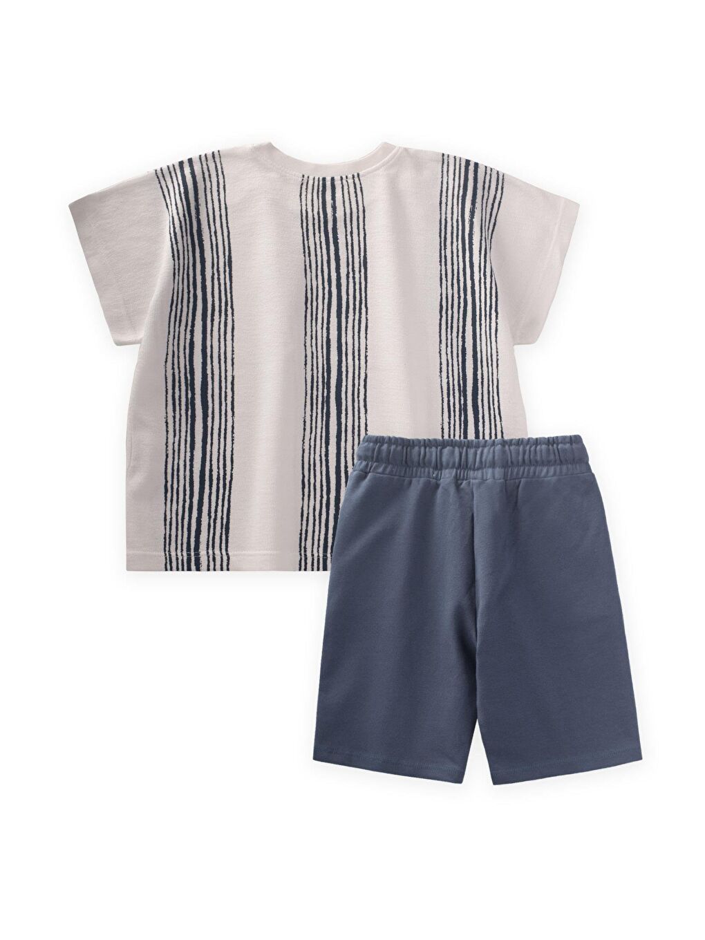 Oversize Çizgili T-Shırt Takım 2-9 Yaş Ekru Lacivert-1