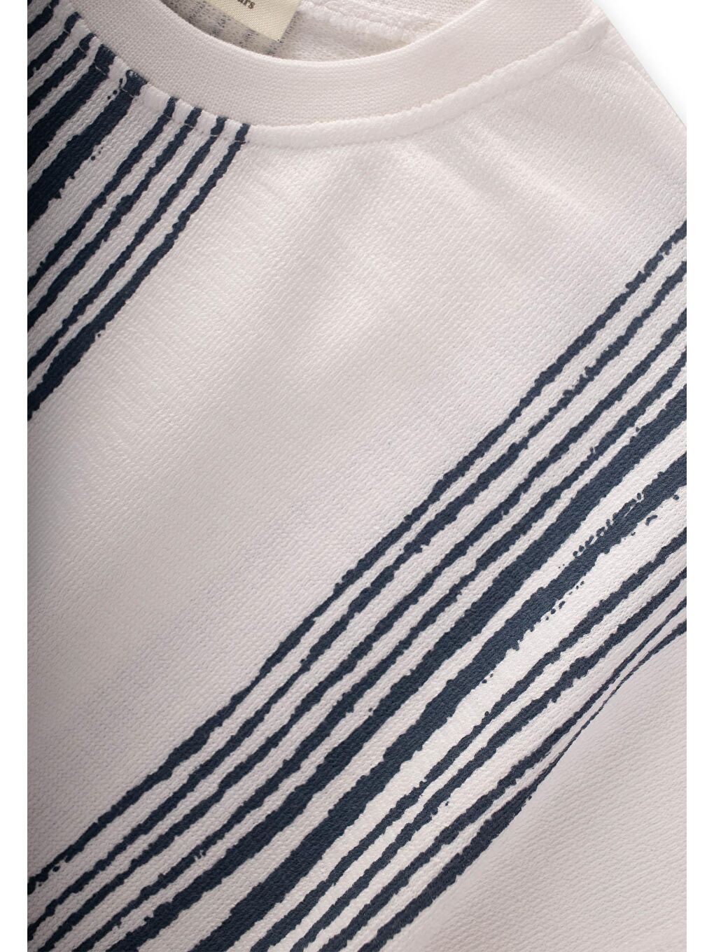 Oversize Çizgili T-Shırt Takım 2-9 Yaş Ekru Lacivert-2