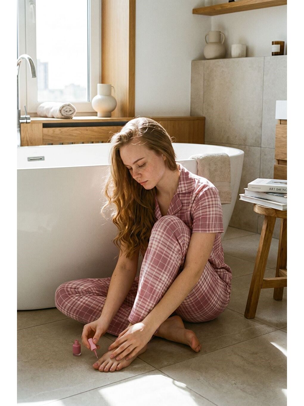 Gömlek Yaka Önden Düğmeli Pijama Takımı Pembe-512196-1