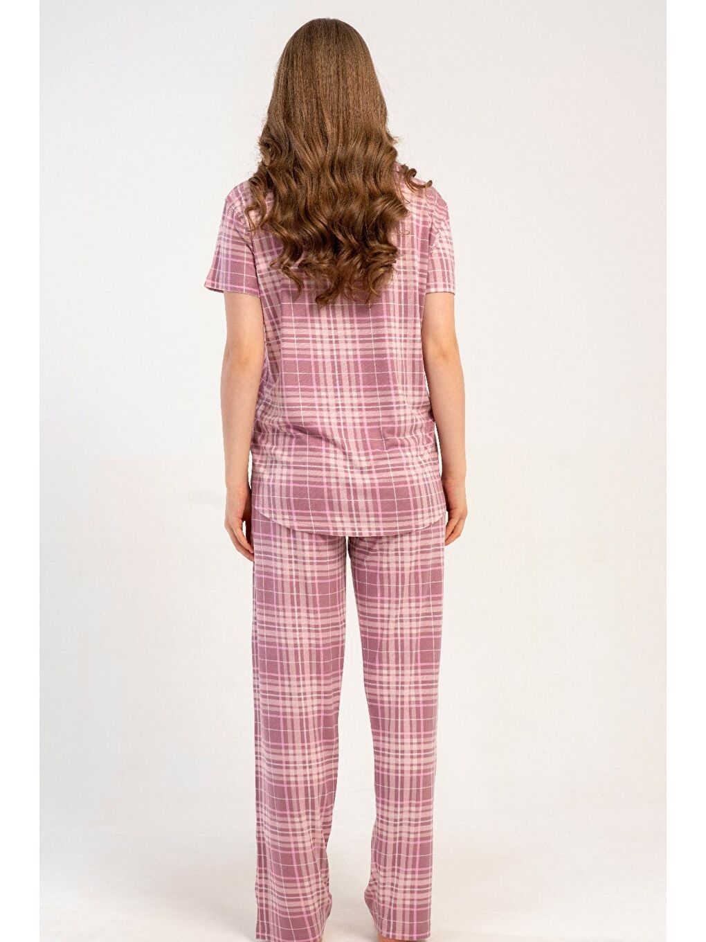 Gömlek Yaka Önden Düğmeli Pijama Takımı Pembe-512196-5
