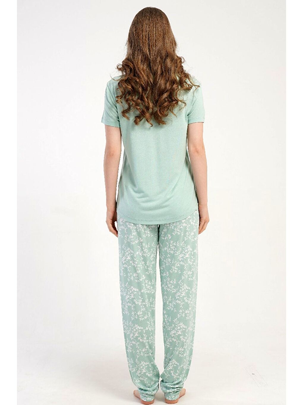 Yuvarlak Yaka Kısa Kollu Pijama Takımı Yeşil-512217-2