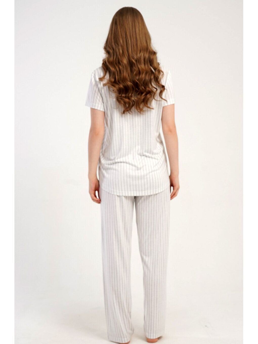 Gömlek Yaka Önden Düğmeli Pijama Takımı Gri-512220-5