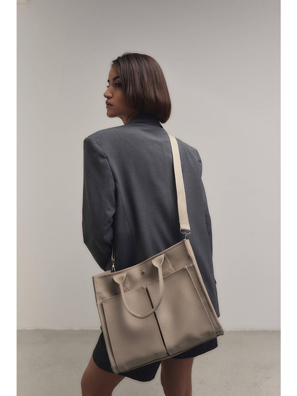 Yumi Omuz Çantası Bej-6