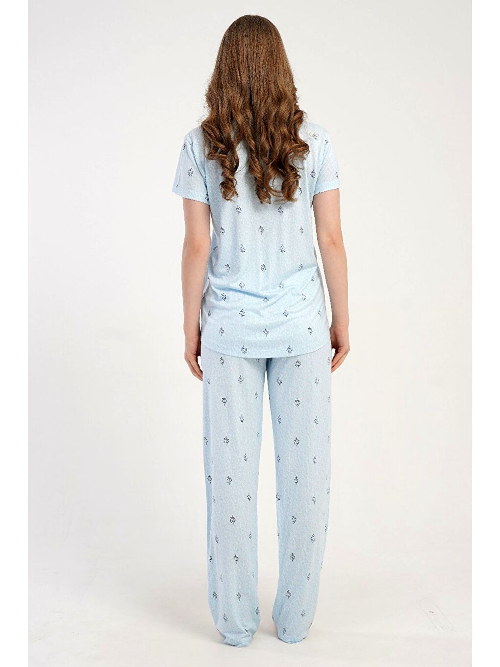 Gömlek Yaka Önden Düğmeli Pijama Takımı Açık Mavi-512228-2