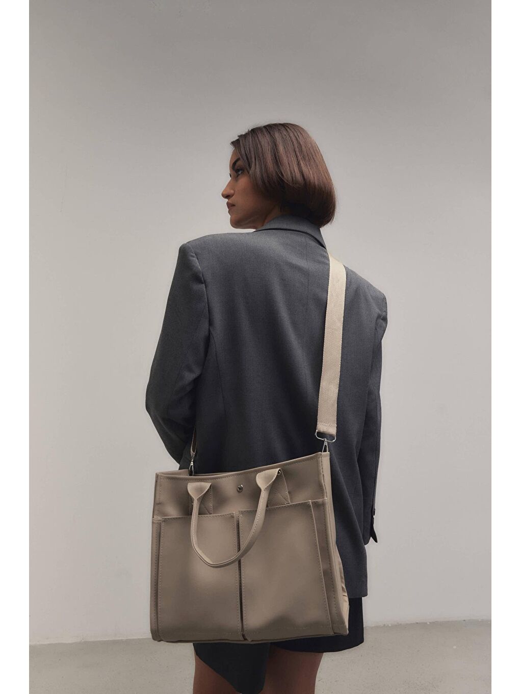 Yumi Omuz Çantası Bej-7