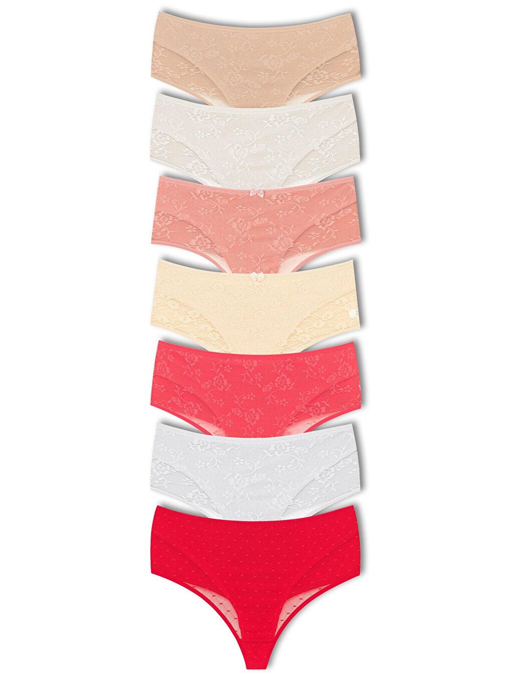 Karışık Pamuklu Önü Çift Kat Lez Dantel Yüksek Bel Tanga Kadın Külot 7'Li