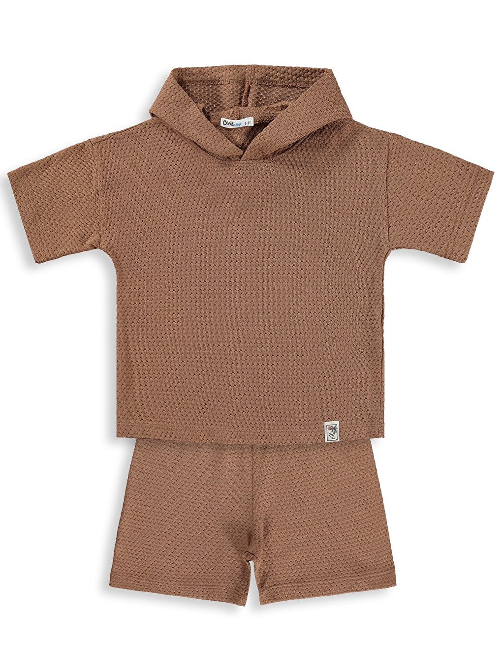 Kahverengi Boys Palmiye Etiketli Kapüşonlu 2-5 Yaş Takım - Kahve