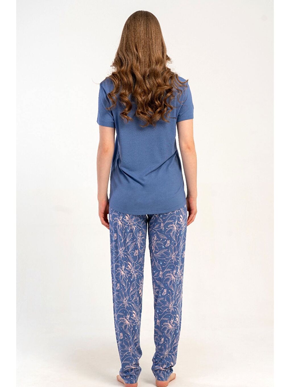 Yuvarlak Yaka Kısa Kollu Pijama Takımı Mor-512173-2