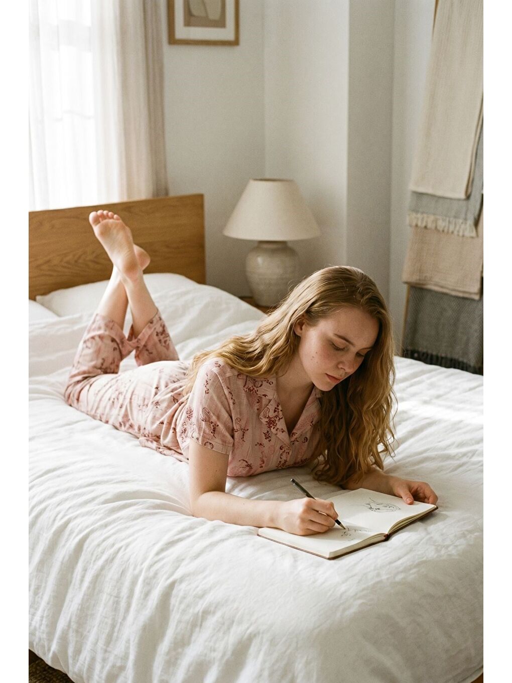 Ekru Gömlek Yaka Önden Düğmeli Pijama Takımı Krem-512244-1