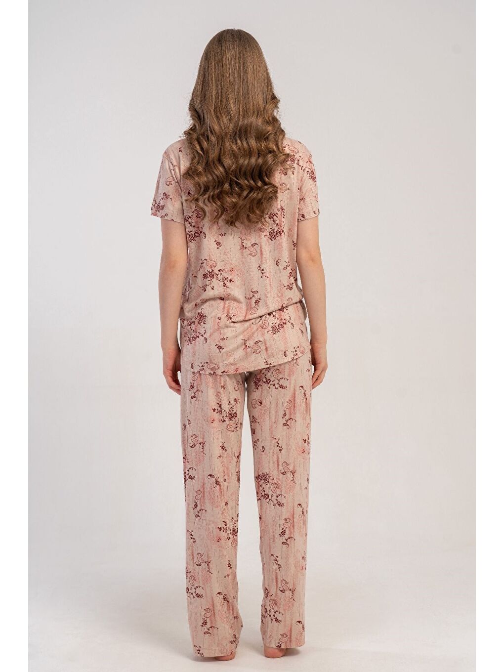 Ekru Gömlek Yaka Önden Düğmeli Pijama Takımı Krem-512244-5